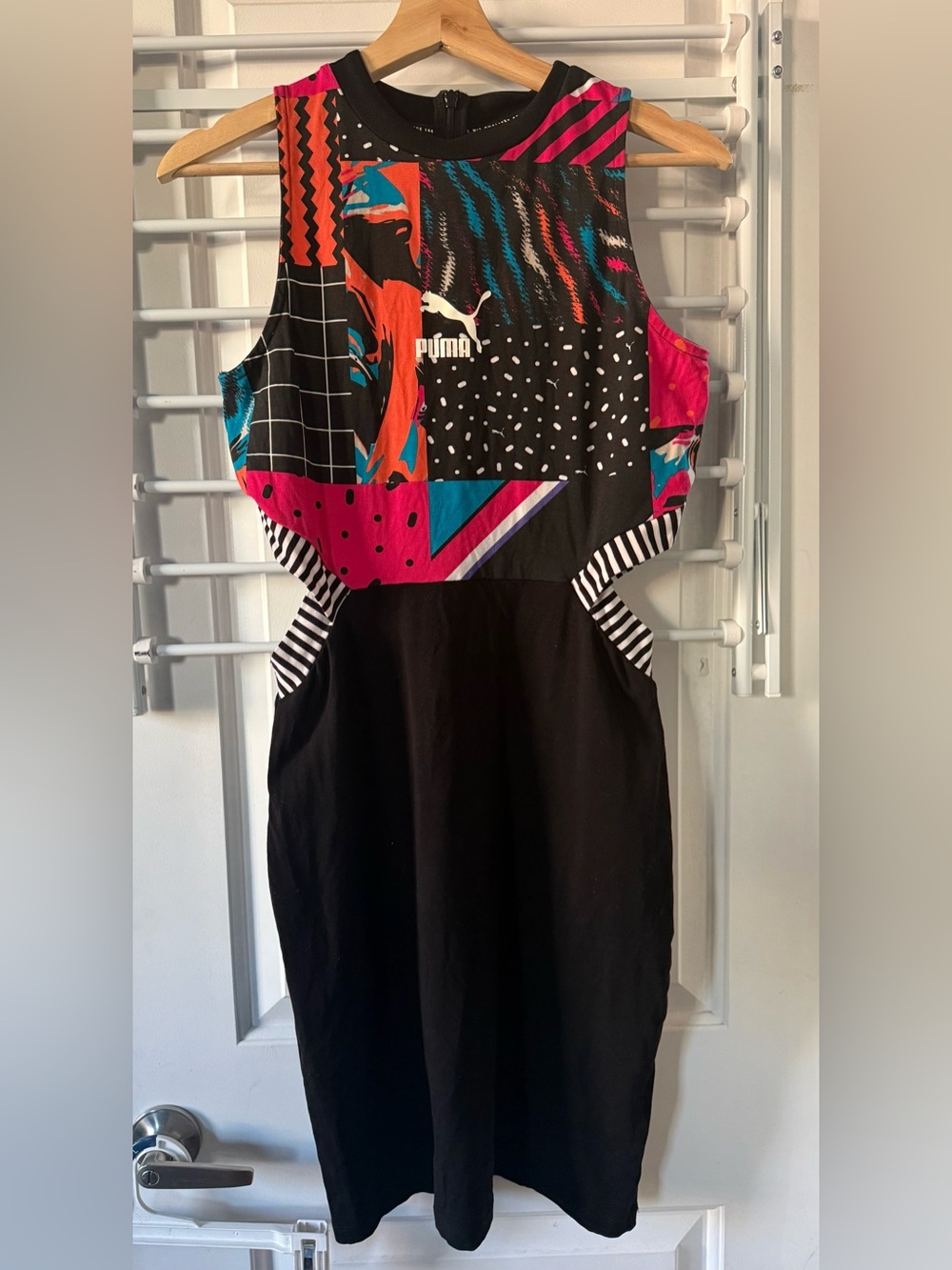 Puma Black Dress with Pink, Teal, Orange & White Graphic Bodice